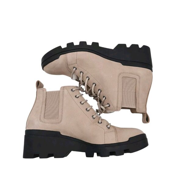 EILEEN FISHER Calm Boots Lace Up Shearling Lamb Fur Bone Tumbled Nubuck Size 7 - Picture 6 of 9